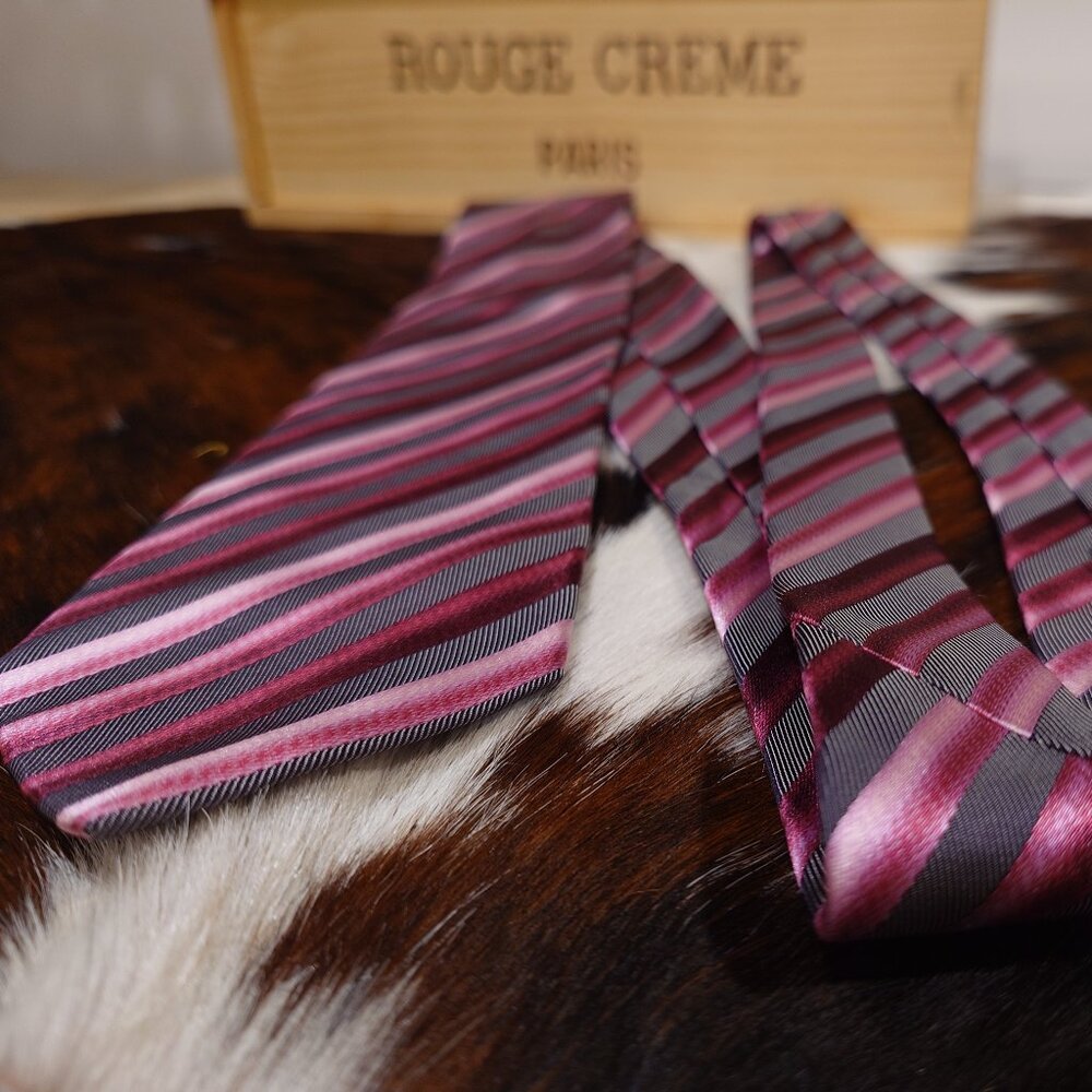 Boss Red, Pink, Black and White Striped Silk Tie